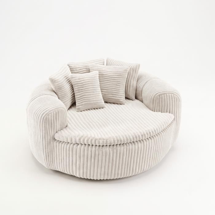 Canapé relax 1 place en velours côtelé Beige – Assise profonde et confortable – 5 coussins inclus – Mousse HD – 145×133×59 cm