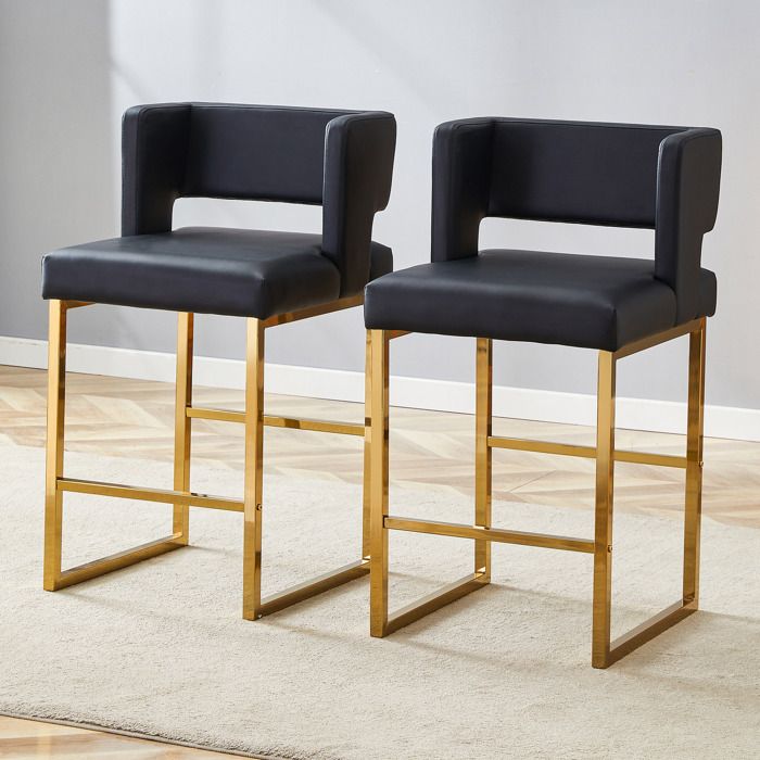 Ensemble de 2 chaises de bar 48 x 533 x 914 cm coloris noir et doré revêtement en similicuir piètement en métal