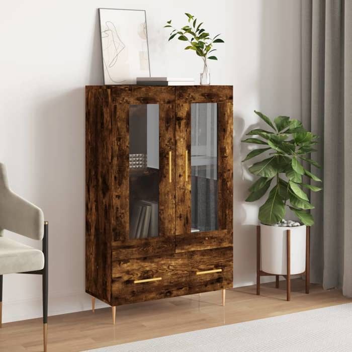 Buffet haut pour salon EVORA Vaisselier Haute chêne fumé 69 5x31x115 cm bois dingénierie&1_1163