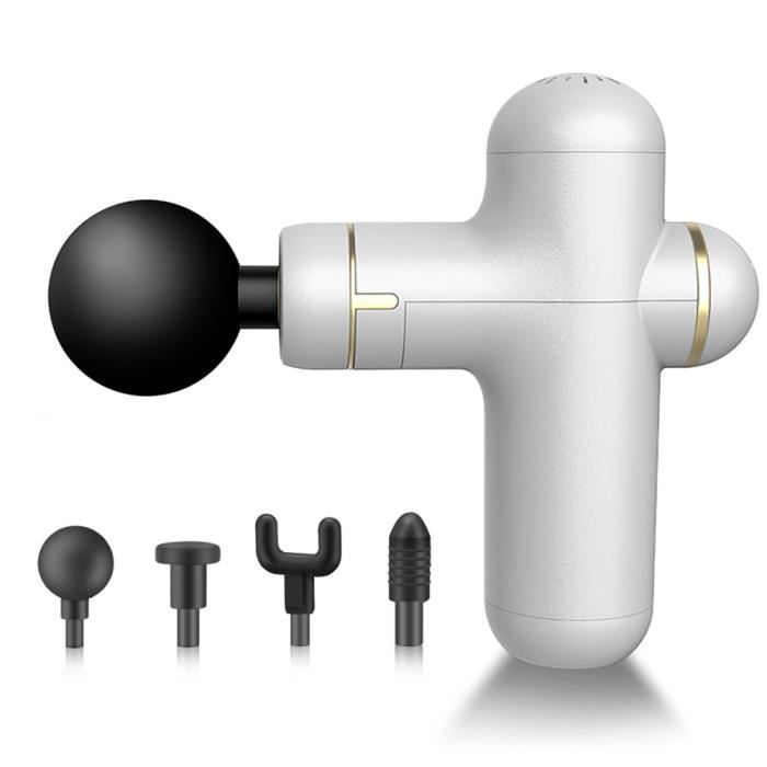 Pistolet De Massage Musculaire Ultra Silencieux – 4 Embouts, Rechargeable, Portable !