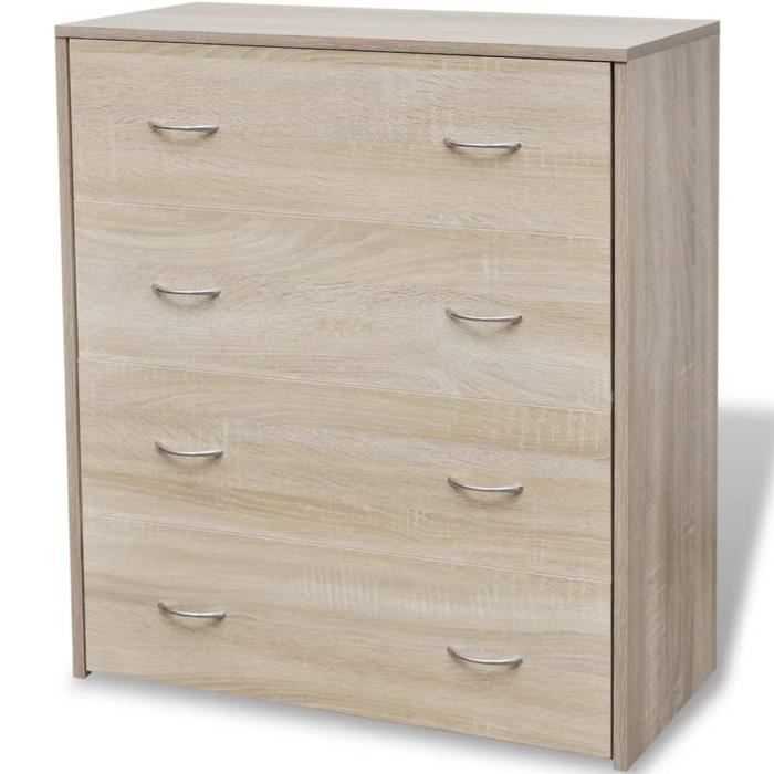 Buffet - AKOZON - 4 Tiroirs - Chêne - 60 x 305 x 71 cm - Meuble de séjour classique