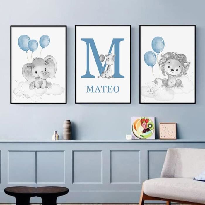 Lot De 3 Affiches Chambre Bébé – 30x40 Cm, Thème Lapin Et Fleurs, Personnalisables Avec Prénom, Toile Imprimée, Sans Cadre - 4