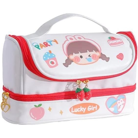 Couleur Rose Jolie Boîte à Crayons Double Couche, Grande Capacité