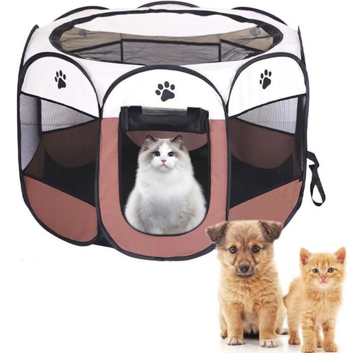 Meilleurs prix pour Tente pour animaux de compagnie, enclos à huit côtés, cage pliable pour chat, lit pour chat toutes saisons  (72cm X 45cm,Marron)