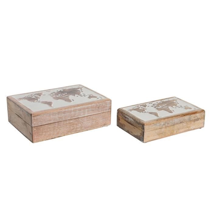 BOITE Bijoux Set de 2 en Bois de Manguier D coration Carte du