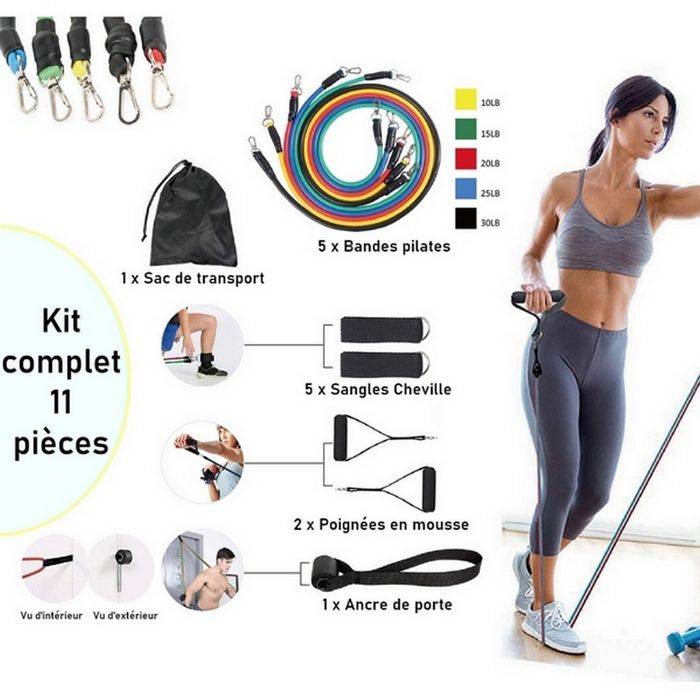 Ensemble Pilates Yoga 11 Pièces - Kit Pilates Maison, Kits de Yoga et Pilates, Pilates Yoga Accessoires, Bande de Résistance pour Pilates, Anneaux de Pilates pour Jambes, Bras et Cuisses (Bleu