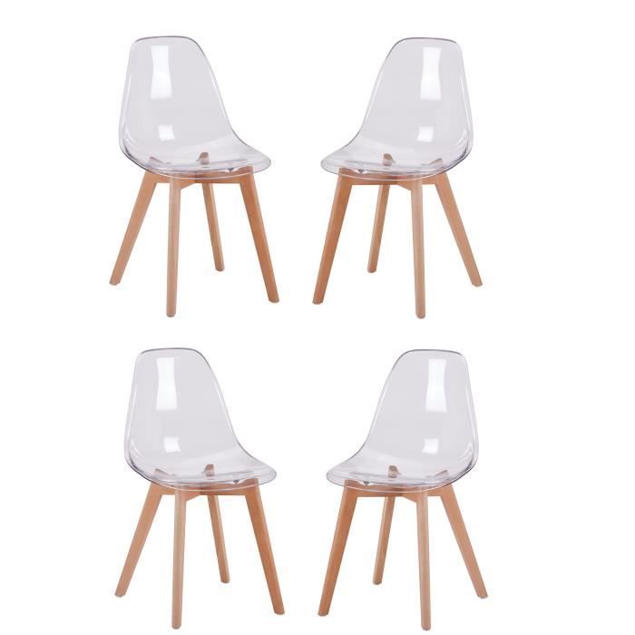Pack 4 chaises transparentes style scandinave assise en polycarbonate