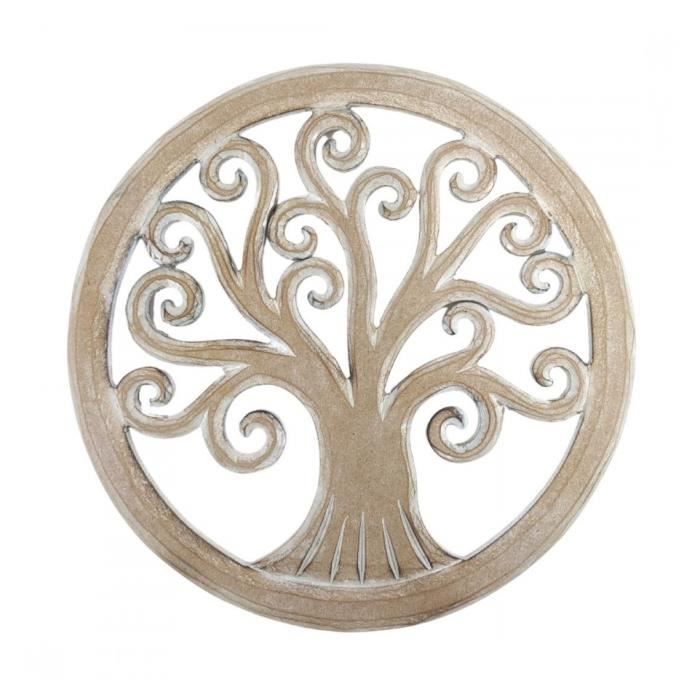 SENTOP Tableau Mural Sculpté Bois Motif Arbre De Vie – Élégant Décor Intérieur Chêne 40 Cm
