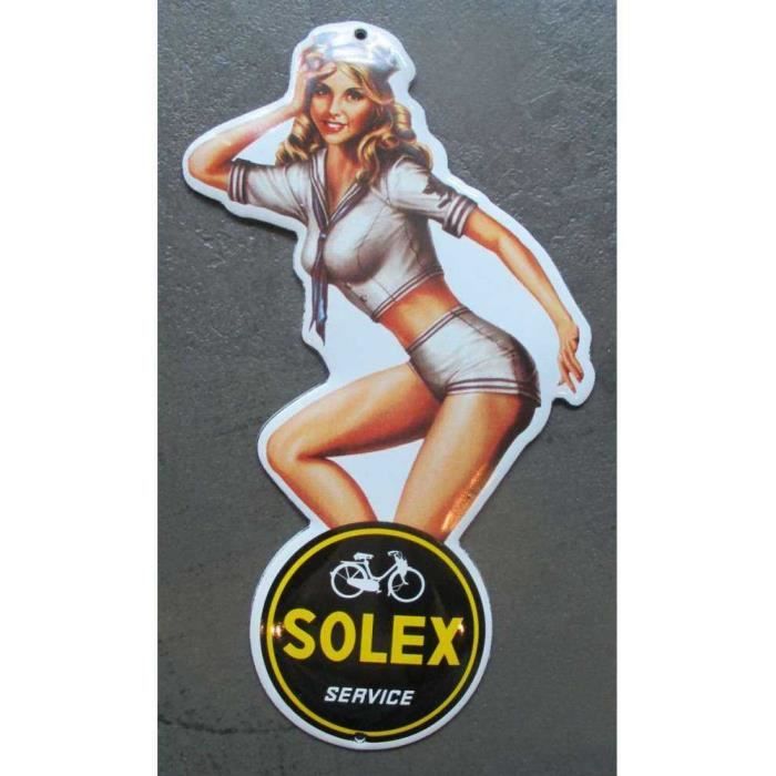 mini plaque emaillee pin up en habit de marin logo solex tole email deco garage