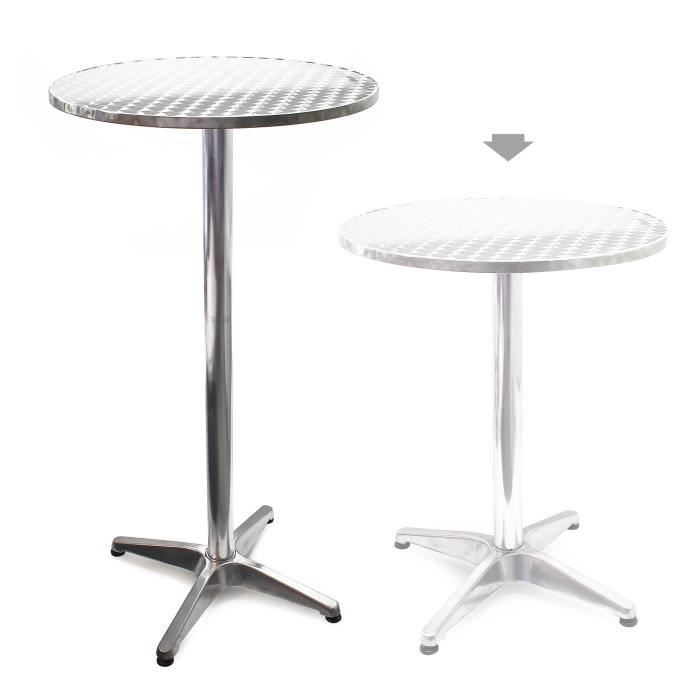 table haute de bar aluminium bistro réglage en hauteur 70-110 cm ø 60 cm meuble terrasse salon - 61807