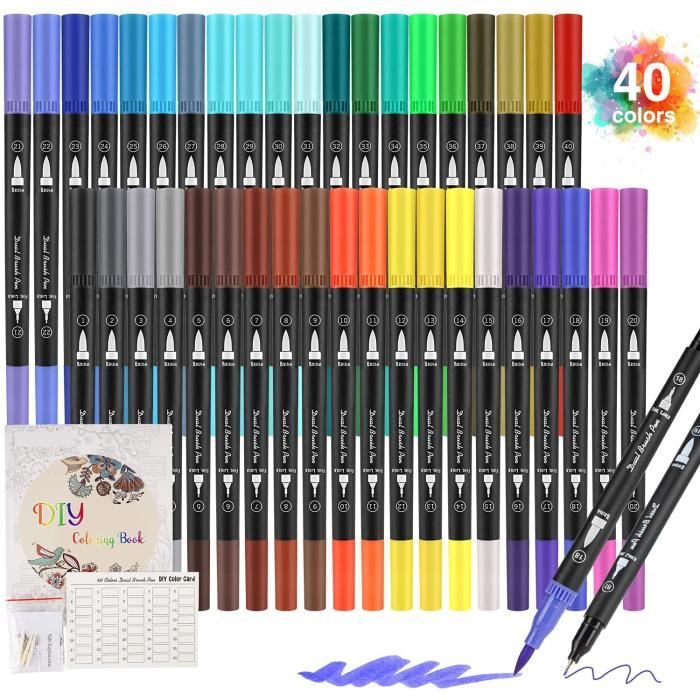 Feutres à Double Pointe Brush Pen - Lot De 36 Couleurs Aquarelle - Pour Dessin, Lettering, Bullet Journal
