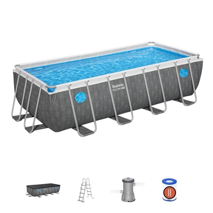Kit Piscine hors sol tubulaire BESTWAY Steel Pro 488 x 244 x 122 cm Rectangulaire Filtre à cartouche échelle bâche