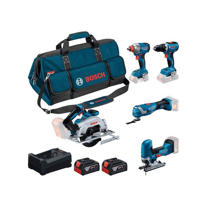COMBO KIT 5 OUTILS : GSR 18V 65 + GDX 18V 285 + GKS 18V 57 2 + GOP 18V 34 + GST 18V 125 + GBA 2x 5.0Ah + GAL 12V 18V 80 + sac