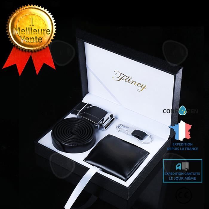 CONFO® Coffret cadeau pour homme Porte-clés pour homme Portefeuille Ceinture Coffret cadeau pour homme Ami Anniversaire Business Gif