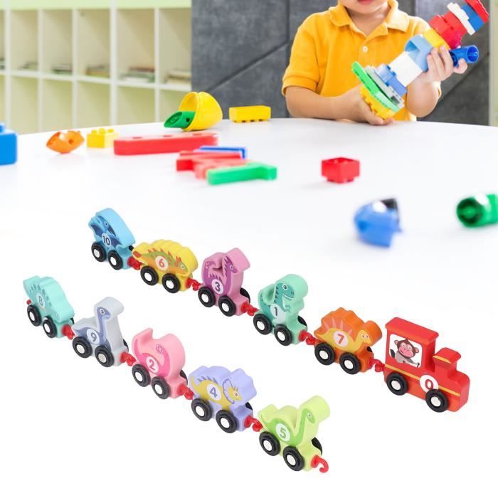 Drfeify Train de blocs en bois Ensemble de Train en Bois pour Enfants ...