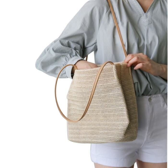 sac de paille sac de plage d'été pour femme en rotin avec style boho voyage datation beige fait petit