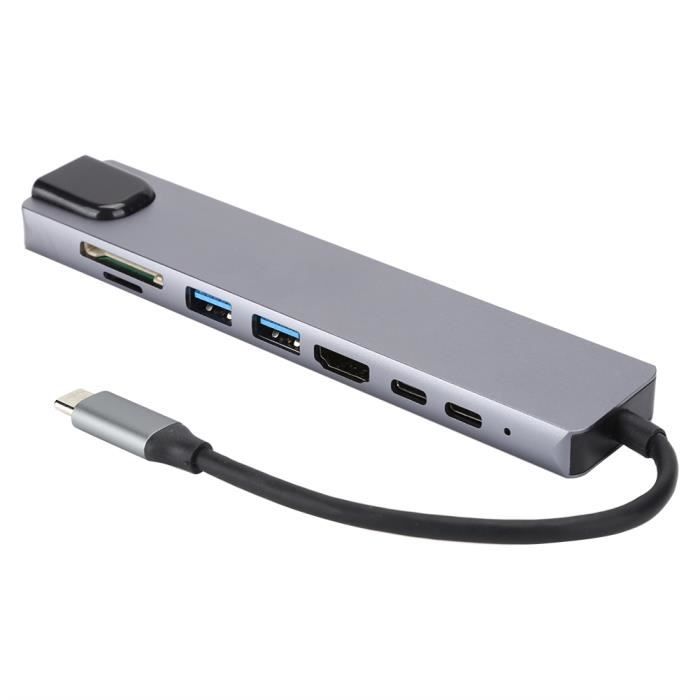 Hub USB-C 8-en-1 – Adaptateur Multifonction RJ45, Lecteur Carte – Neuf