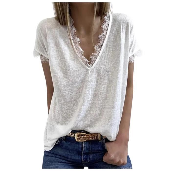 Chemisier Dirndl Moderne Pour Femme - Manches Ailées - Élégant Col En V - En Coton - Manches Courtes - Pour La Fête De La Bière - Costume Bavarois, Blanc., S