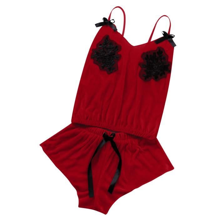 Ensemble De Pyjama Rouge Pour Femme - Col Rond - Manches