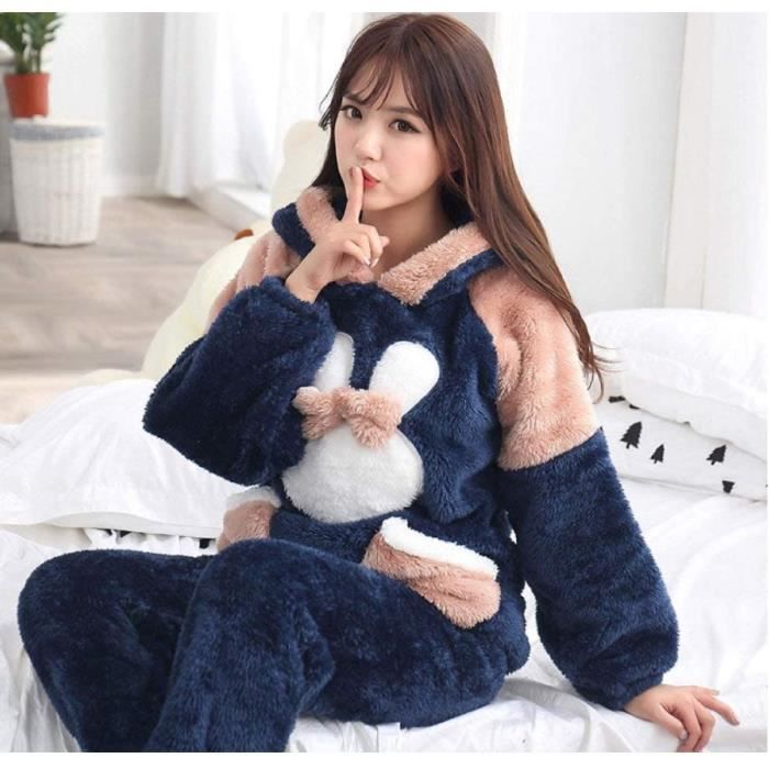 Pyjama Femme Hiver，Polaire Pyjama Hiver Filles Pyjamas Ensembles Mode  Animal Lapin Pyjamas Pijama Costume Chemise De Nuit 2 Pièces Bleu -  Cdiscount Prêt-à-Porter