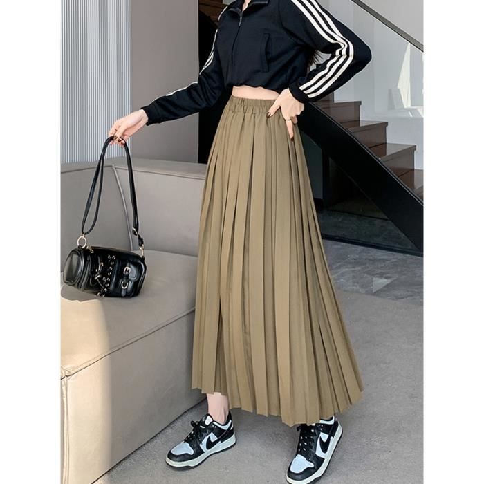 Jupe TIGENA Femmes Jupe Longue Plissee 2023 Printemps Vintage Elegant Decontracte Uni Tout match UNE Ligne Elastique Kaki E75484 Blanc Cdiscount Pret a Porter