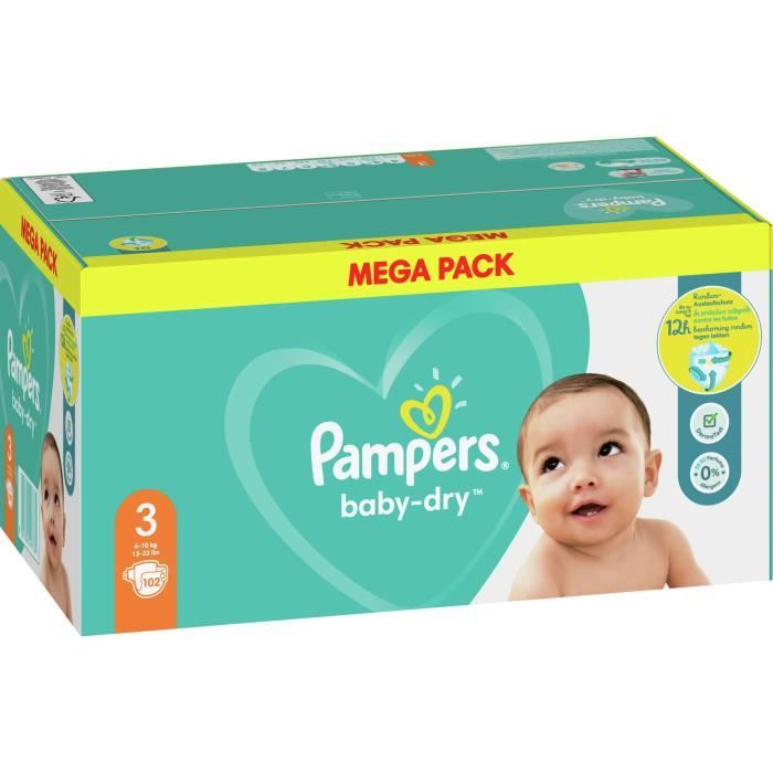 Couches Pampers Baby-Dry - Taille 3 - 102 couches - Cdiscount