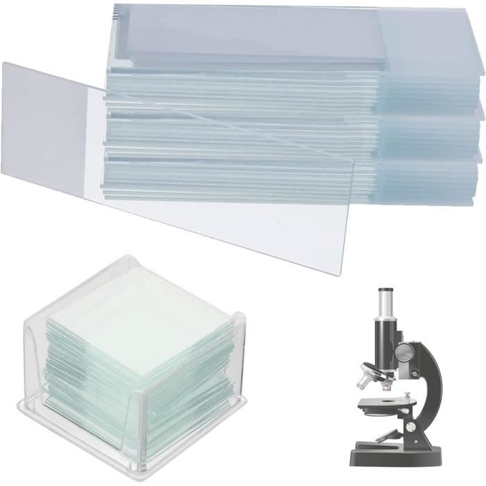 Lames Et Lamelles Microscope - 50 Lames Pré-nettoyées + 100 Lamelles 20x20mm + 4 Compte-Gouttes - Pour Études Biologie