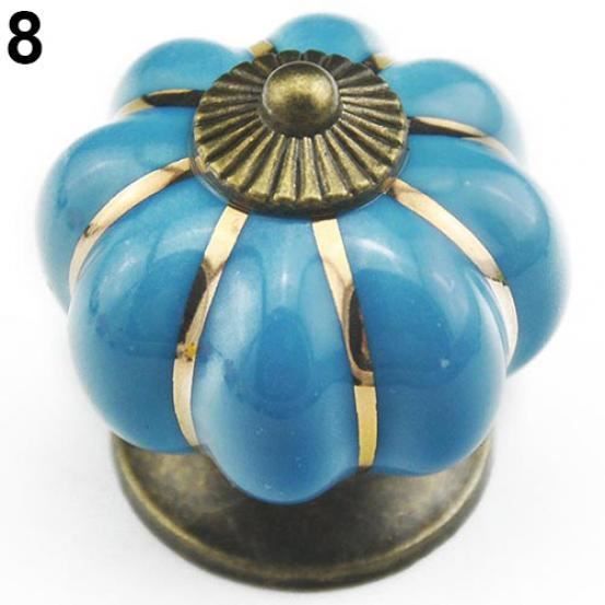 Lot De 1 Bouton De Tiroir En Céramique Fleur Bleu - 4,5 Cm - Poignée Pour Meuble Vintage Ou Moderne