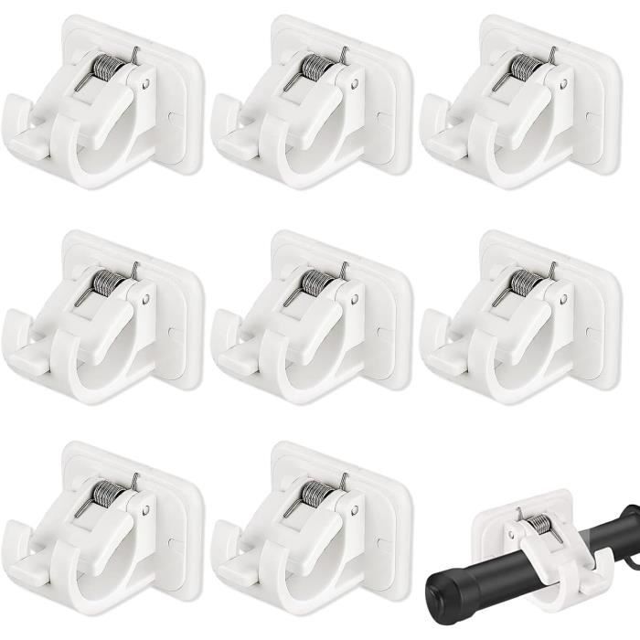 8 Supports Tringle à Rideaux Auto-Adhésifs Noir - Sans Perçage - Pour Rideaux Ou Serviettes