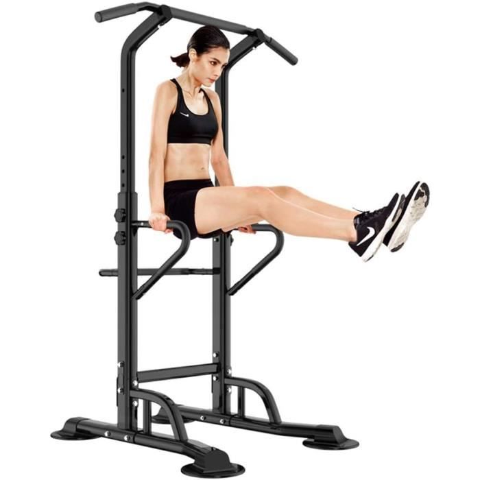 Hop-Sport Power Tower HS-1012K - Station Musculation Multifonction Avec Barre Traction Réglable, Dips, Chaise Romaine, Charge Max 150 Kg