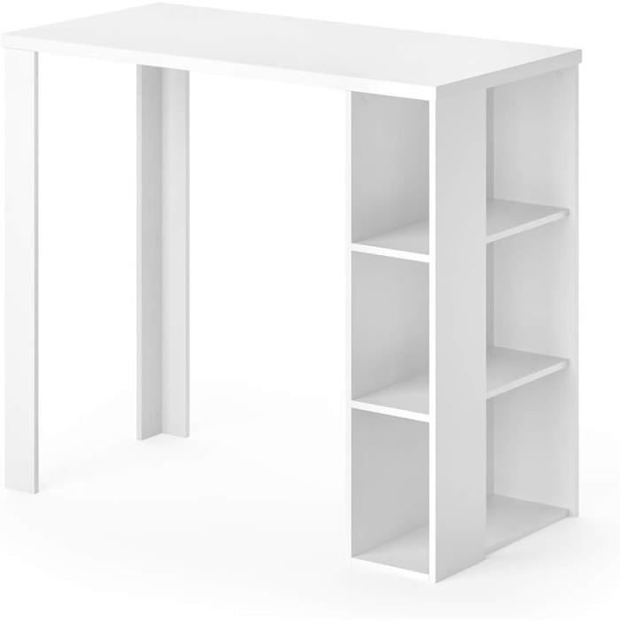 Table De Bar Vicco – Blanc – 106 Cm – Étagère Et Compartiments – MDF