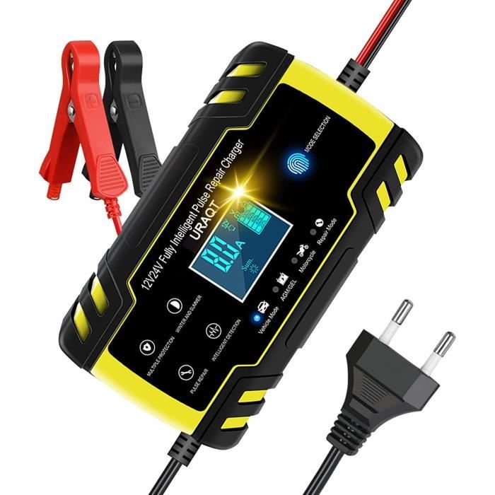 Chargeur Batterie Voiture Intelligent 12V 6A - Affichage LCD, Protections, Entretien, Régénération, Pour Voiture, Moto, Camping-car