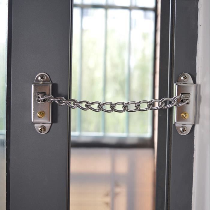 Serrure de porte antivol boulon chaîne sécurité sécurité maison serrure boucle Protection serrure porte (Color : Silver
