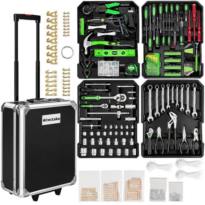 Coffre à outils - TECTAKE - valise à roulettes coffre à outils 1 200 pièces aluminium 37 x 20 x 47 cm - noir