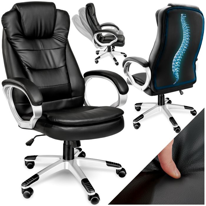 Fauteuil de bureau - TECTAKE - fauteuil de direction - zulu - rembourrage extra-épais bascule réglable assise 53 x 52 cm - noir