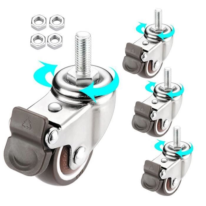 Lot 4 Roulettes Pivotantes M8 Polyuréthane 150kg - Roues Pour Meubles Et Établis
