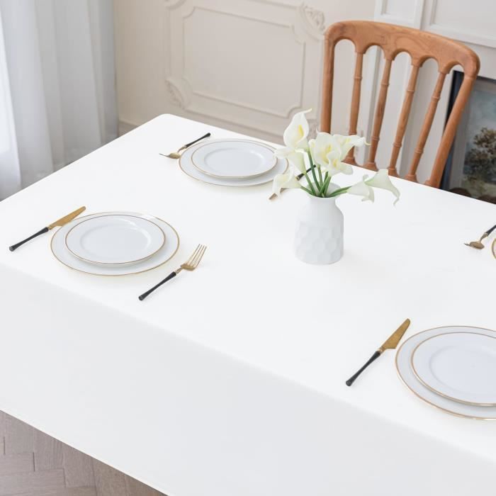 Nappe Blanche Rectangulaire 140 X 200 Cm Nappe Imperméable Effet Lin