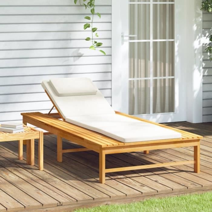vidaXL Chaise Longue Bois Crème - vue 2