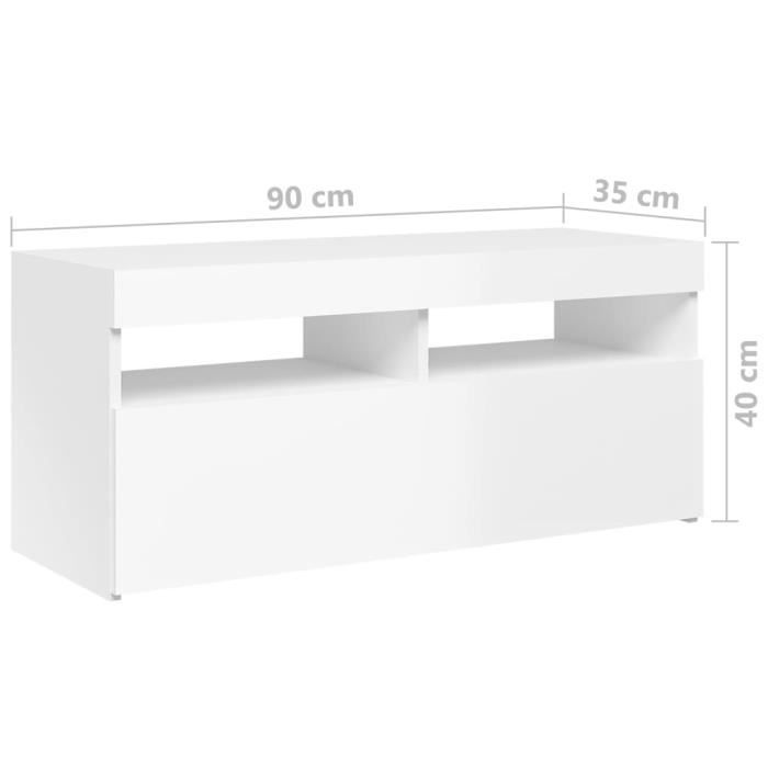 Meuble TV - VINGVO - YIN - Blanc brillant - LED RVB - 90x35x40 cm
