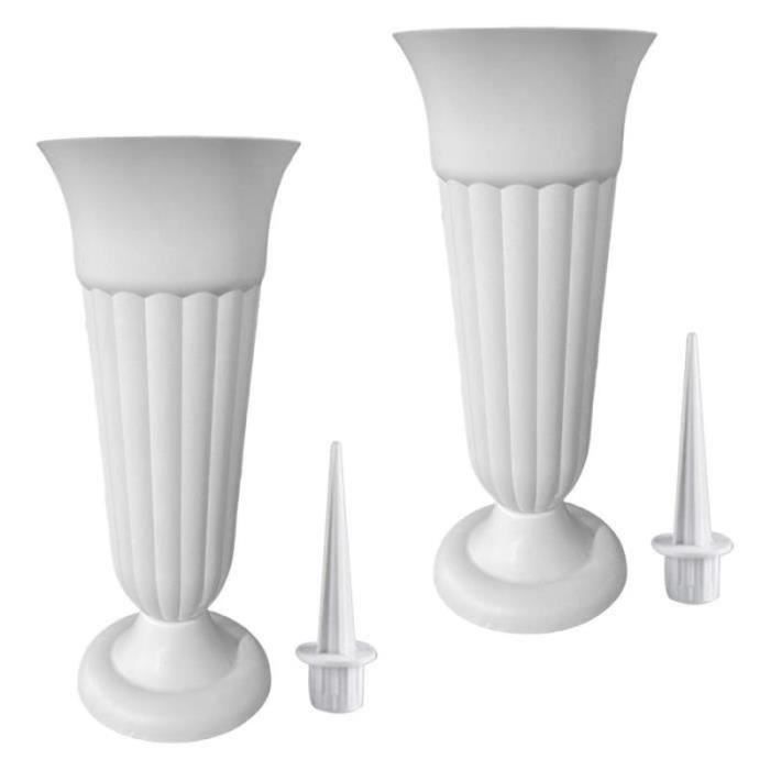 Vase de Cimetière Fleurs Artificielles Décoration de Tombe Vase de Tombe Vases de Cimetière avec Pointes Vase à Fleurs Blanc