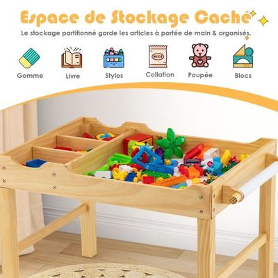 COSTWAY 6 en 1 Tente de Jeu Enfants - Cadre en Bois Massif - Tableau Noir et Bureau - Tapis et