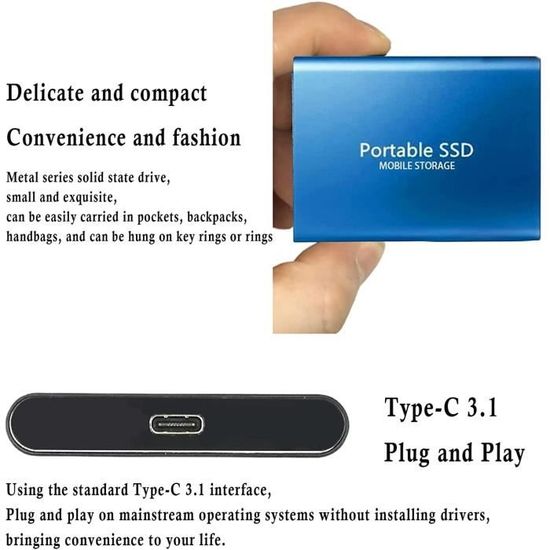Disque dur externe de 10 To, disques durs externes SSD de 10 téraoctets, sauvegarde d