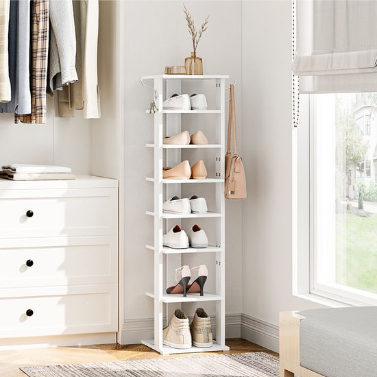 Meuble à Chaussures HOOBRO Avec 2 Tiroirs Rabattables - Design Rustique Noyer/blanc Pour Entrée Ou Salon