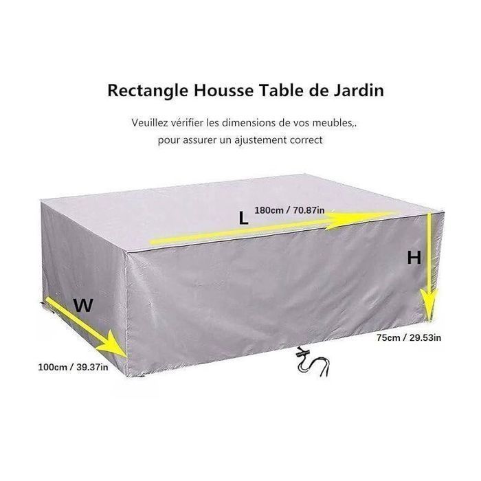 Housse De Plateau Table Jardin 180x100x15cm Impermeable 600D Oxford - Protection Noire Robuste