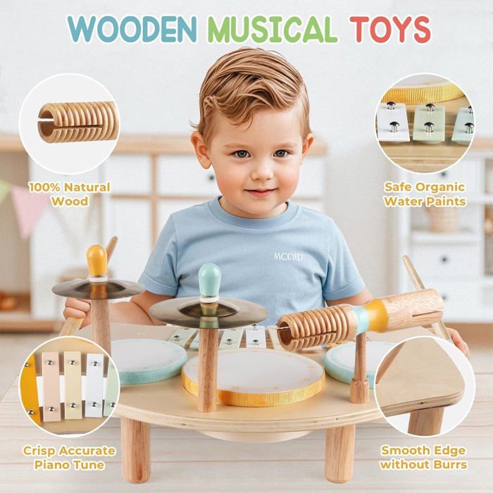 Instruments Musique Enfant Jouet Musical Enfant En Bois - Xylophone, Tambourin, Maracas - Montessori 3-5 Ans - Cadeau Fille Garçon Cadeau Musical