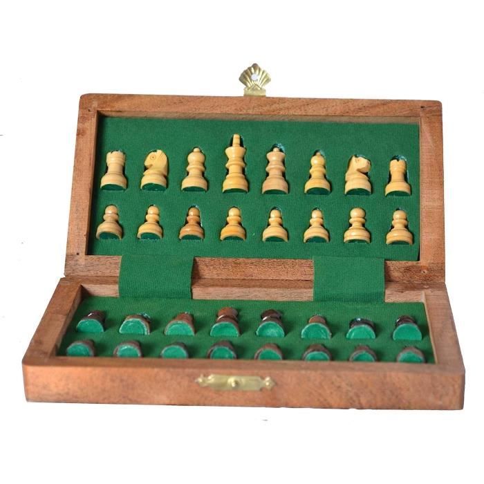 Ajuny Jeu d'échecs magnétique en bois avec pièces d'échecs - Plateau de jeu plia