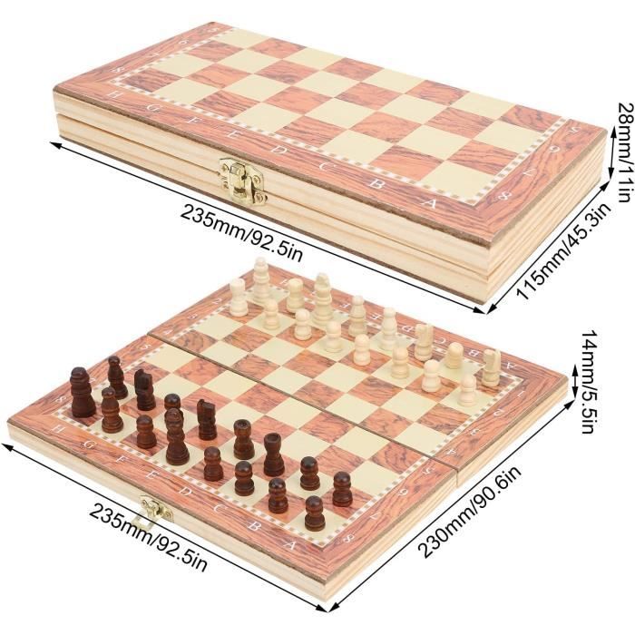 Jeu D'échecs - 3 en 1 Echecs en Bois - Pliable Ensemble D'échiquier - Chess Board pour Enfants, Adultes - Fête, Voyage - Échecs/Dames/Jacquet (29x29cm