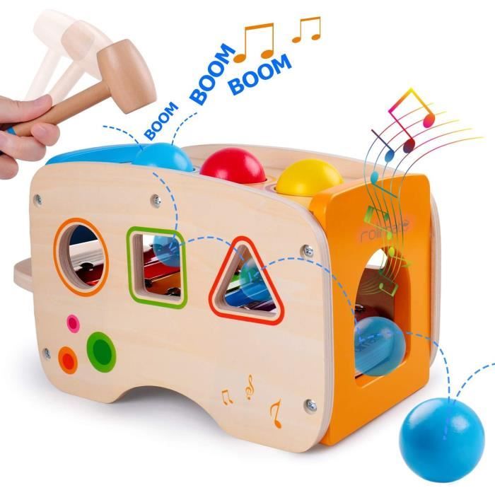 NUKied Xylophone et marteau - Jouet avec xylophone - Jouet éducatif Montessori à partir de 1 an - Jouet