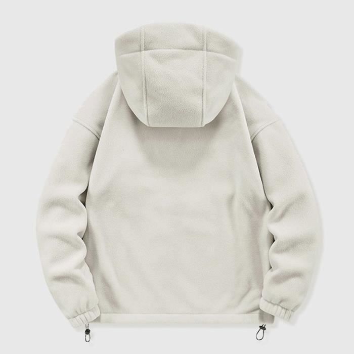 Veste Polaire Homme Automne Hiver Blanc Col Capuche