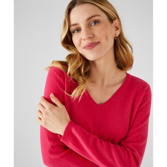 Pull Damart Pull col V en pur cachemire Framboise Fonc